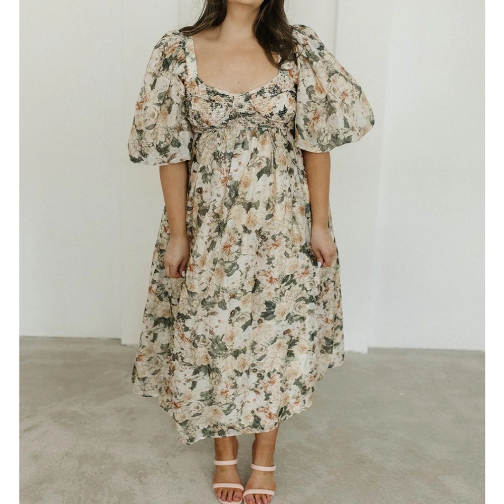 Floral Puff Sleeve Midi Dress Worth Collective - Picture 3 of 6